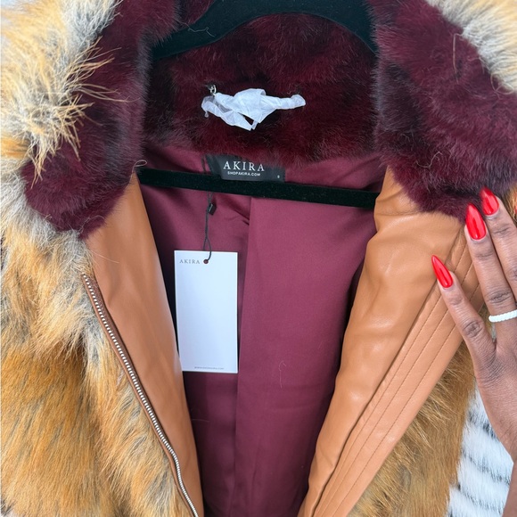 AKIRA Azalea Wang Faux Fur Jacket with Brown and Burgundy Accents - Picture 2 of 6